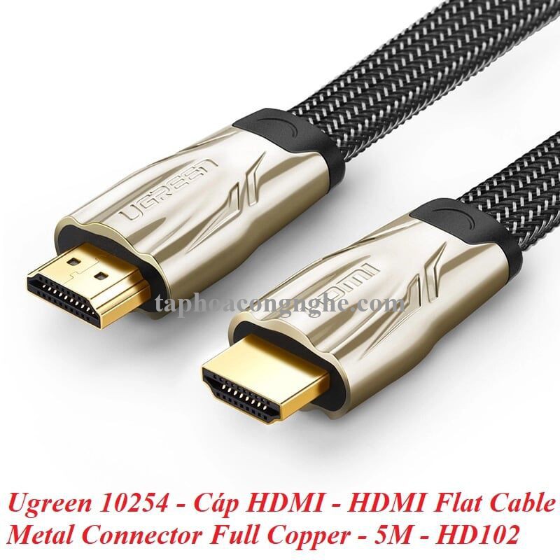 Ugreen 10254 5M màu Đen Cáp tín hiệu HDMI vỏ bọc lưới cao cấp cáp dẹt HD102 30010254